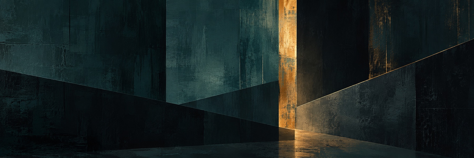 Abstract architectural artwork in petrol and gold