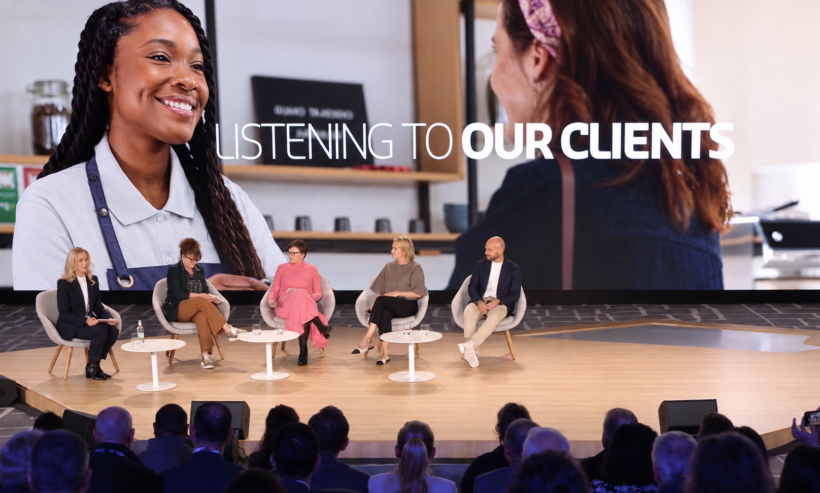 Laura Senior Garcia chairing a client panel in Barcelona